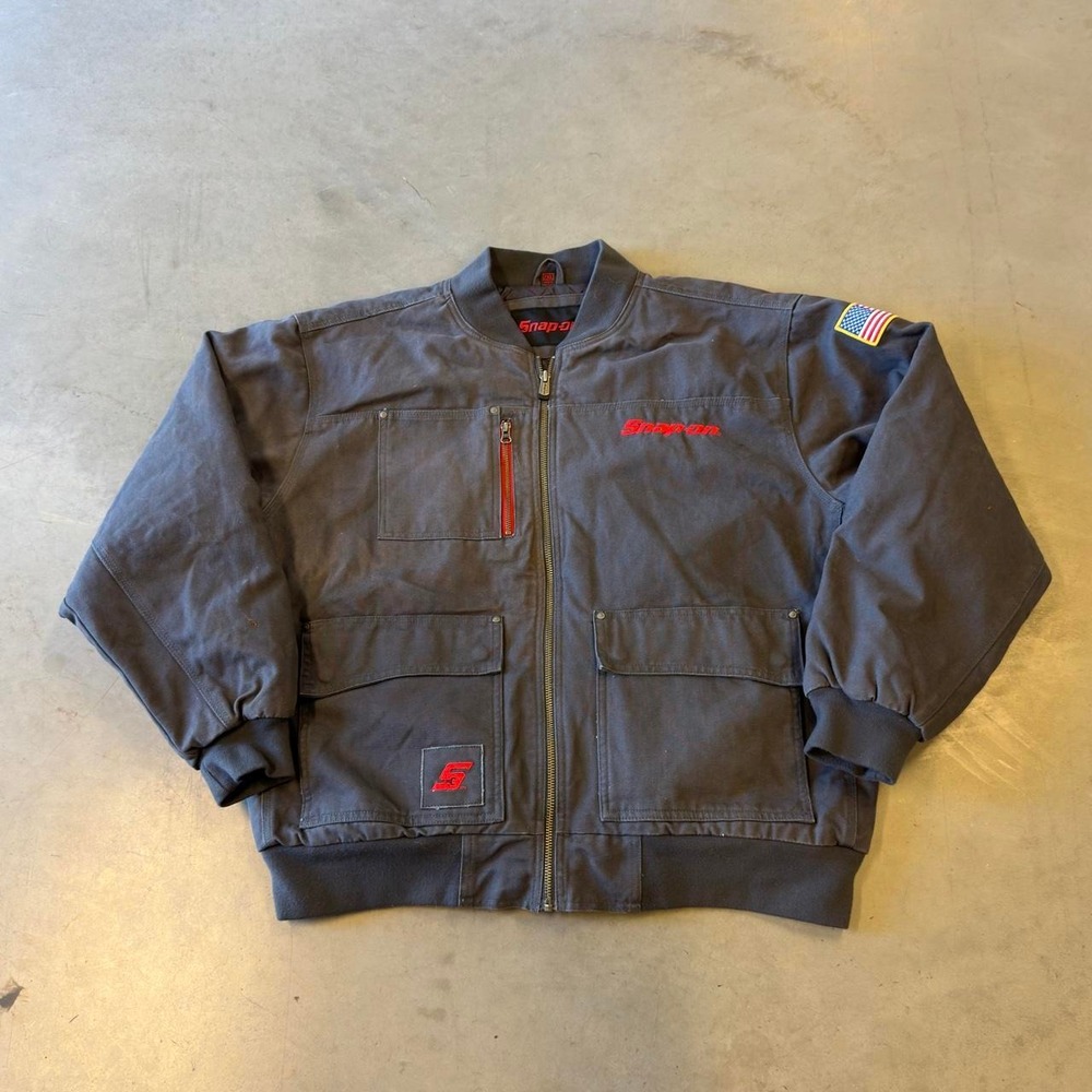 Vintage snap on gray zip up canvas workwear bomber jacket